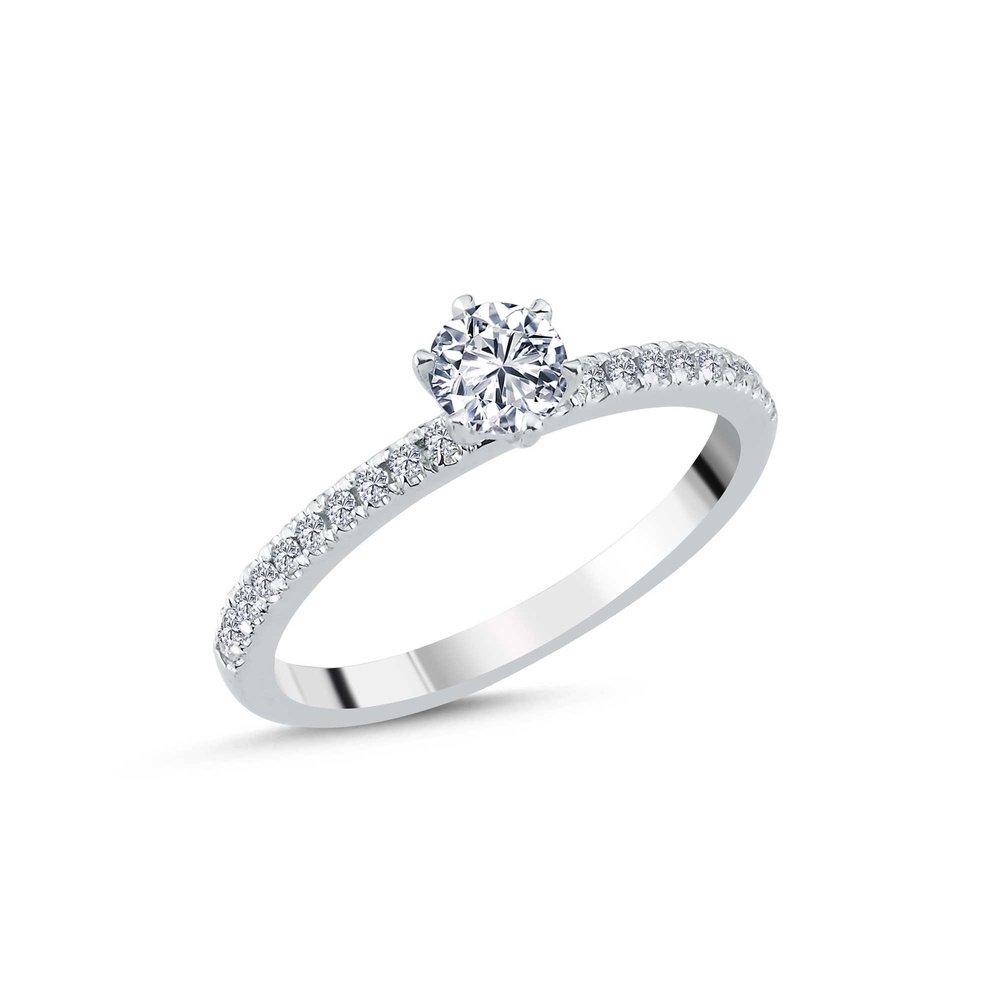 0.46 ct D - VS Pırlanta Yan Taşlı Altı Tırnak Tektaş Yüzük | GIA