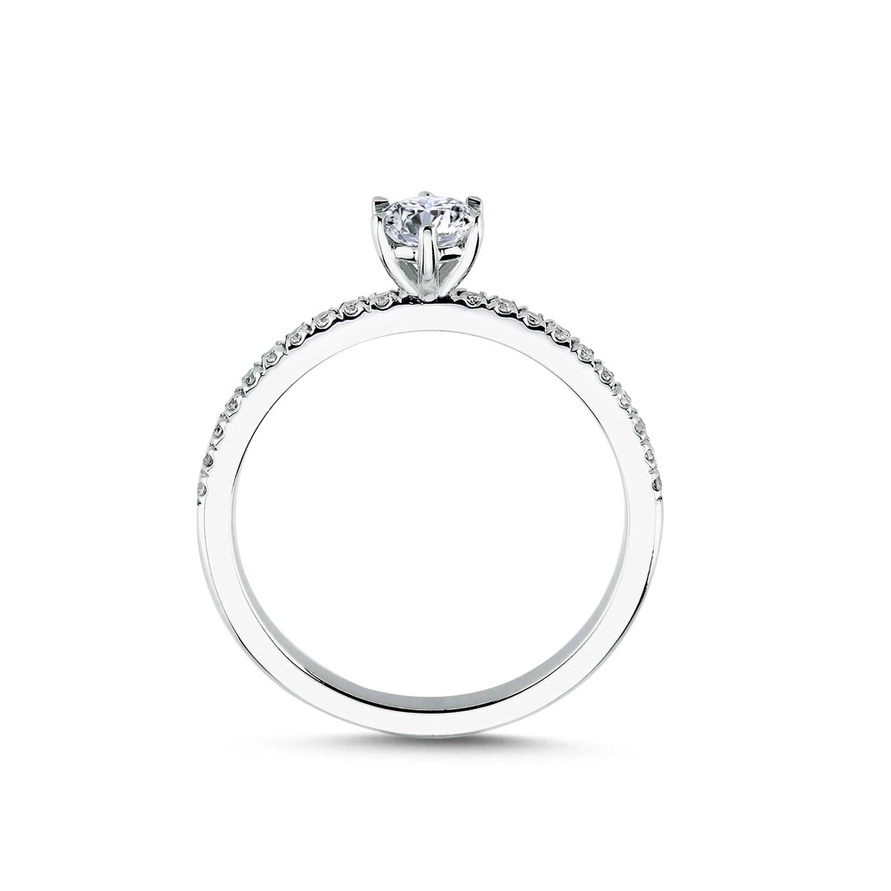 0.46 ct D - VS Pırlanta Yan Taşlı Altı Tırnak Tektaş Yüzük | GIA