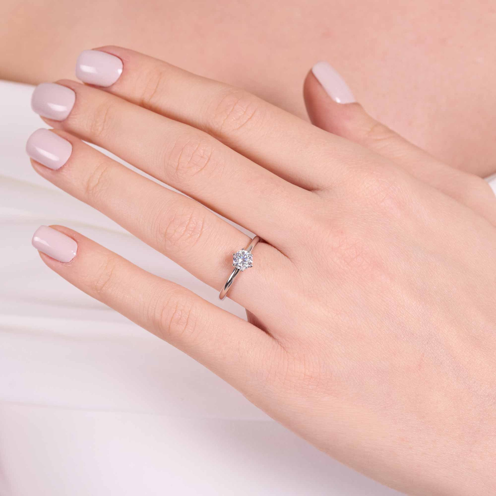 0.50 Karat Pırlanta Minimal 6 Tırnak Tektaş Yüzük | F Renk | HRD