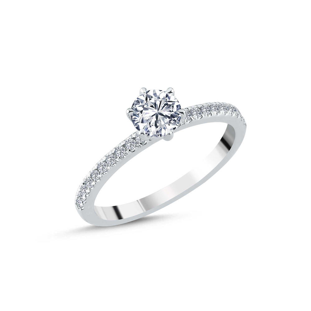0.76 ct D - VS Pırlanta Yan Taşlı Altı Tırnak Tektaş Yüzük | GIA