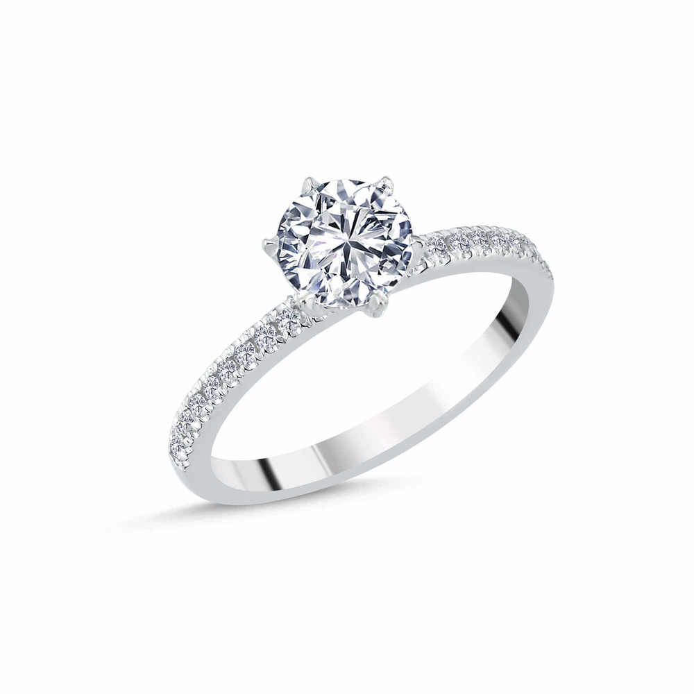 1.16 ct D - VS Pırlanta Yan Taşlı Altı Tırnak Tektaş Yüzük | GIA