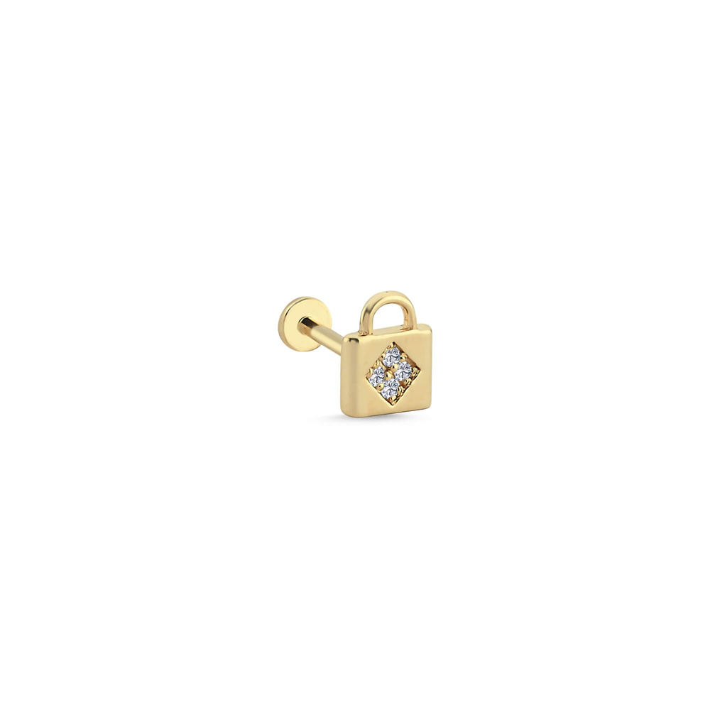 14 Ayar Altın Pırlanta Asma Kilit Tragus Piercing Küpe