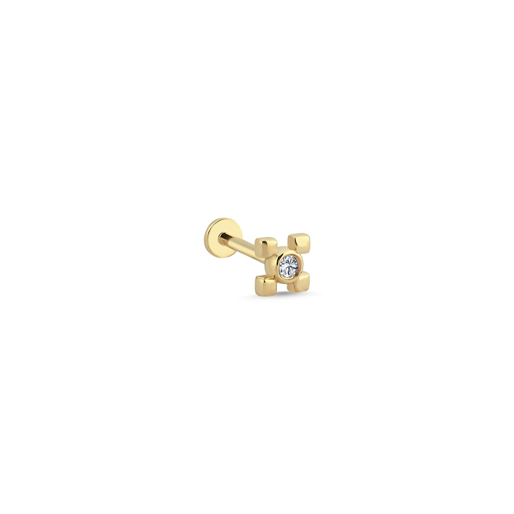14 Ayar Altın Pırlanta Kare Tragus Piercing Küpe