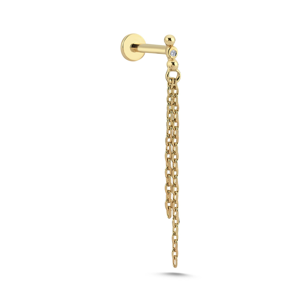 14 Ayar Altın Pırlanta Sallantılı Zincir Tragus Piercing Küpe