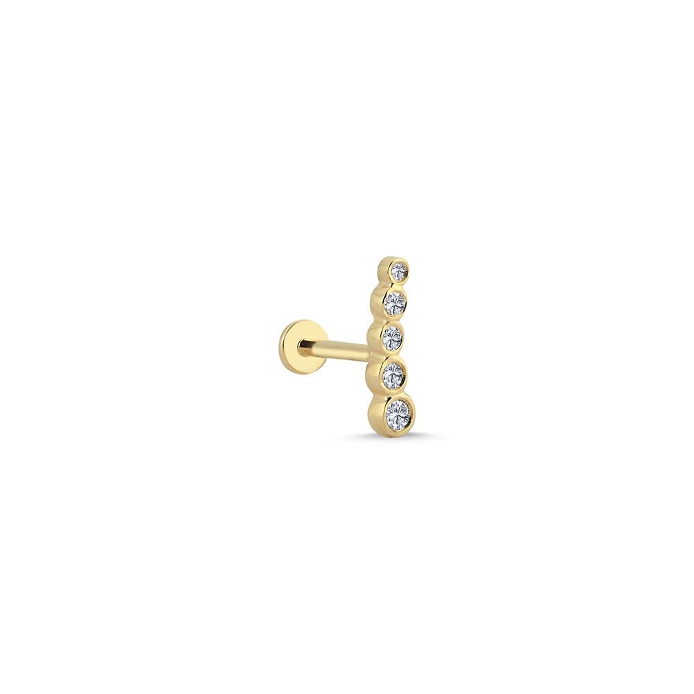 14K Altın Pırlanta Gömülü Sıralı Taş Tragus Piercing Küpe