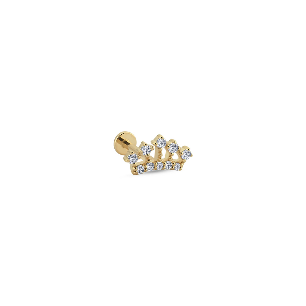 14K Altın Pırlanta Kraliçe Tacı Tragus Piercing Küpe