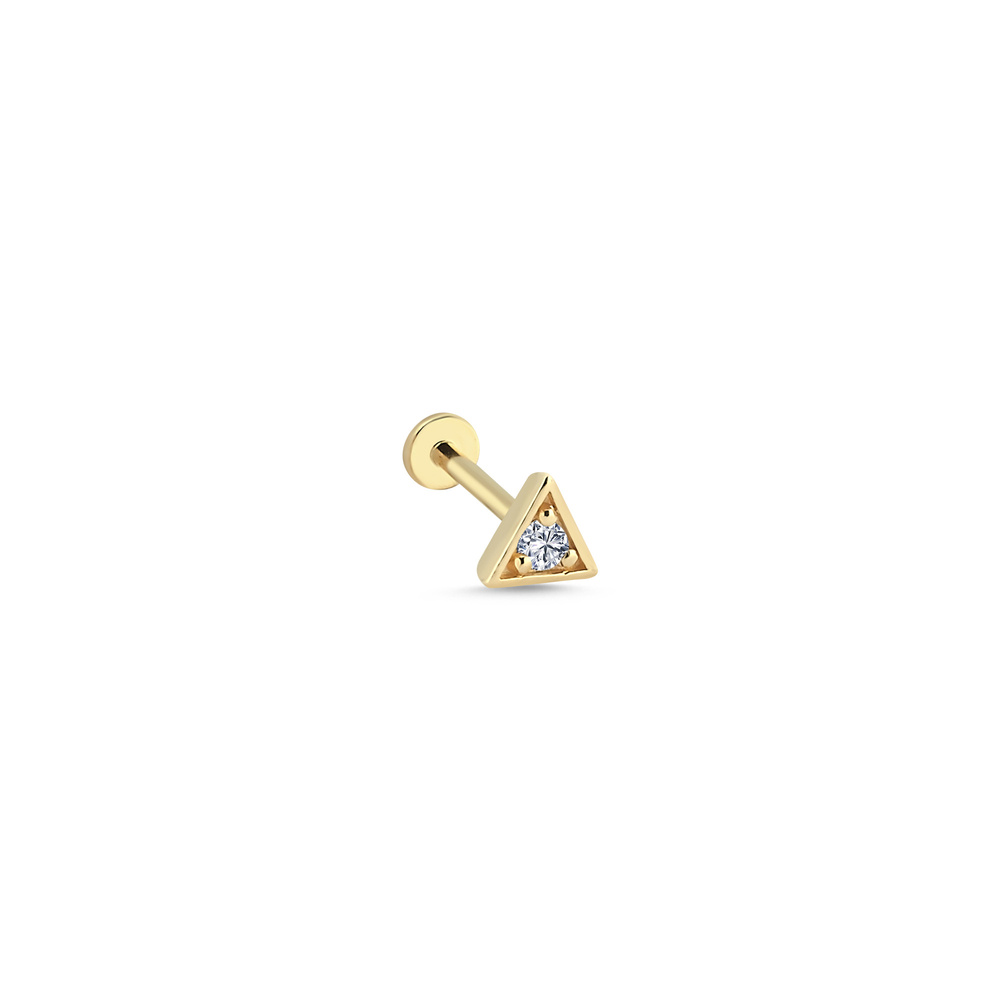 14K Altın Pırlanta Üçgen Tragus Piercing Küpe