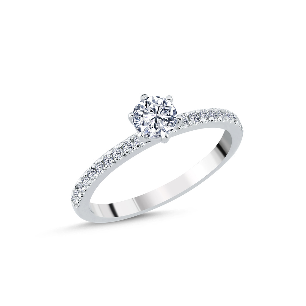 0.56 ct Pırlanta Yan Taşlı Altı Tırnak Tektaş Yüzük | D Renk HRD