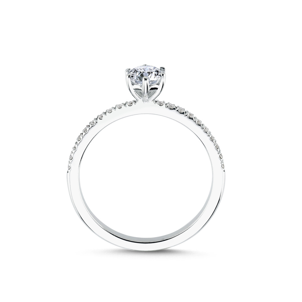 0.56 ct Pırlanta Yan Taşlı Altı Tırnak Tektaş Yüzük | D Renk HRD