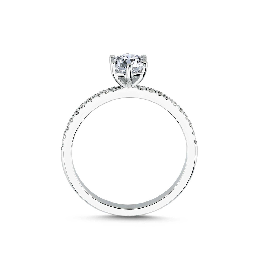 0.76 ct Pırlanta Yan Taşlı Altı Tırnak Tektaş Yüzük | D Renk HRD
