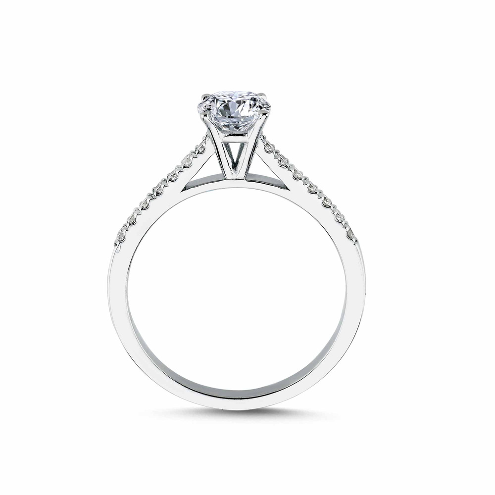 0.86 ct Pırlanta Yan Taşlı İnce Tırnak Tektaş Yüzük | D Renk HRD