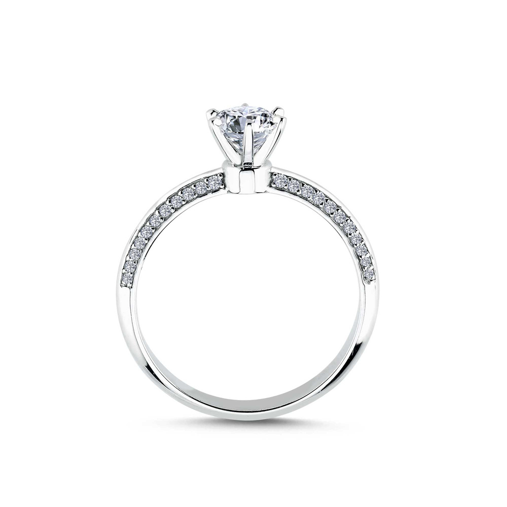 0.66 ct Pırlanta Yan Taşlı 6 Tırnak Tektaş Yüzük | E Renk | HRD