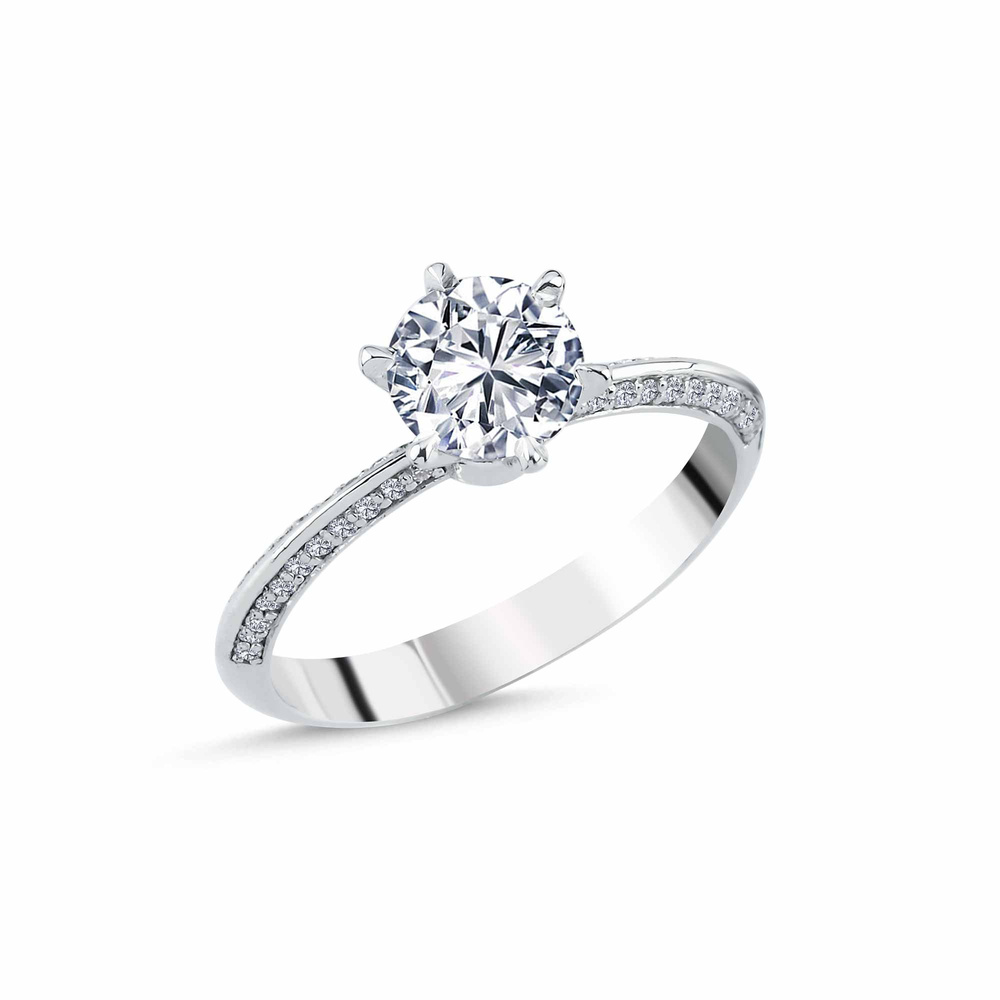 1.16 ct Pırlanta Yan Taşlı 6 Tırnak Tektaş Yüzük | E Renk | HRD