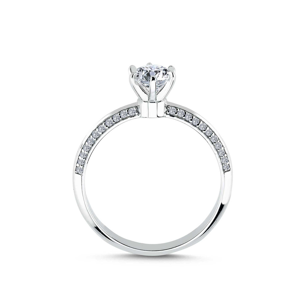 0.86 ct Pırlanta Yan Taşlı 6 Tırnak Tektaş Yüzük | F Renk | HRD