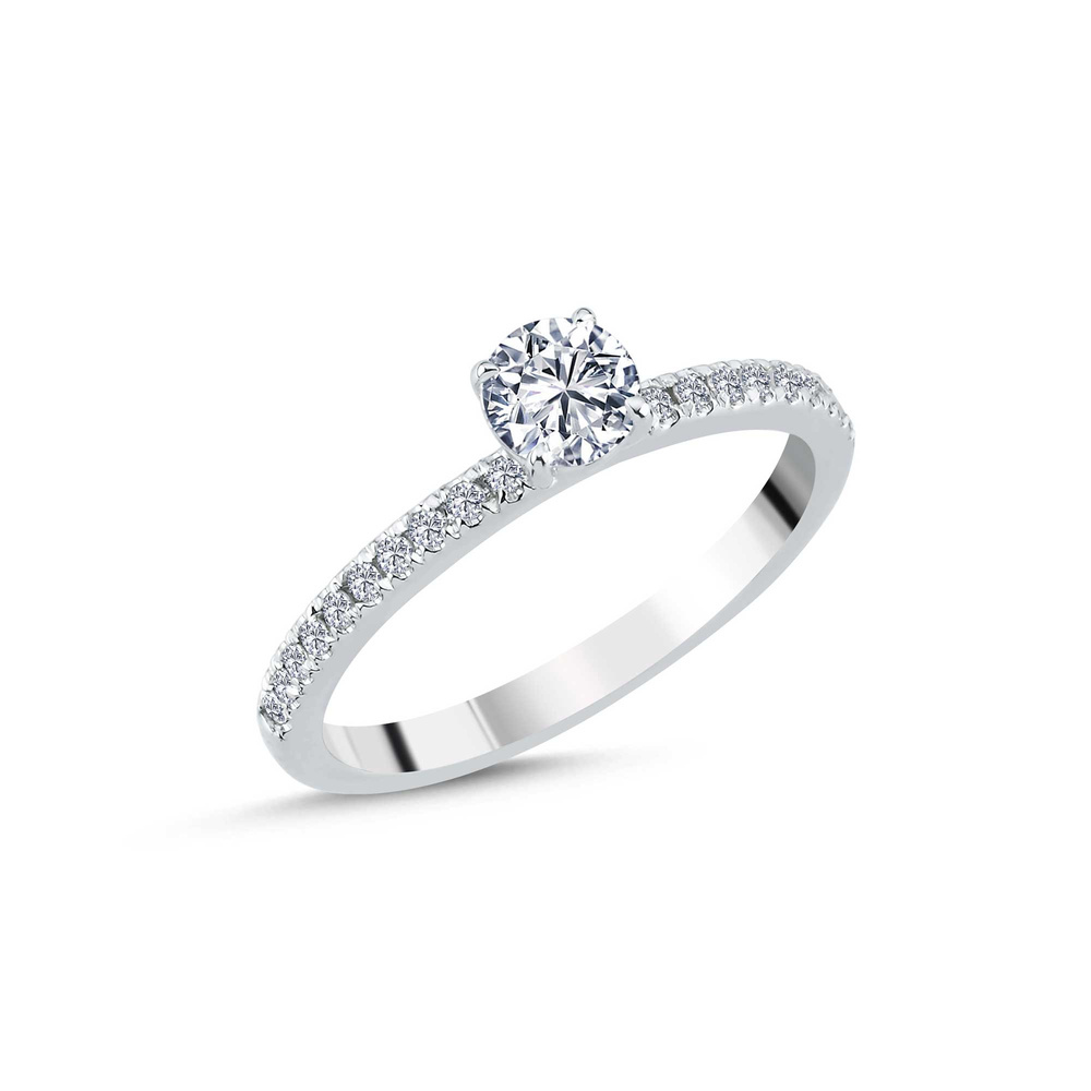 0.56 Karat Pırlanta Yan Taşlı Zarif Tektaş Yüzük | G Renk | HRD