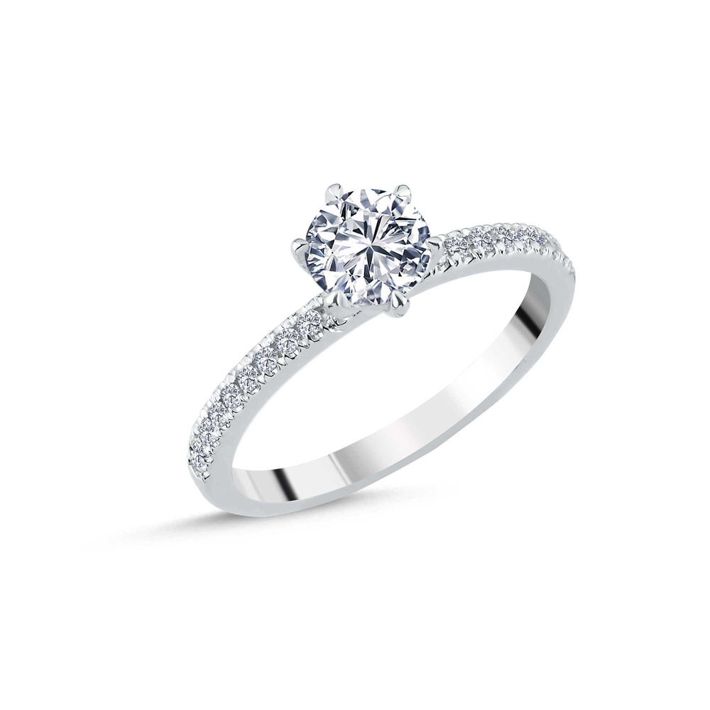 0.86 ct Pırlanta Yan Taşlı Altı Tırnak Tektaş Yüzük | G Renk HRD