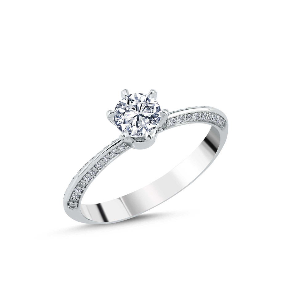 0.86 ct Pırlanta Yan Taşlı 6 Tırnak Tektaş Yüzük | G Renk | HRD