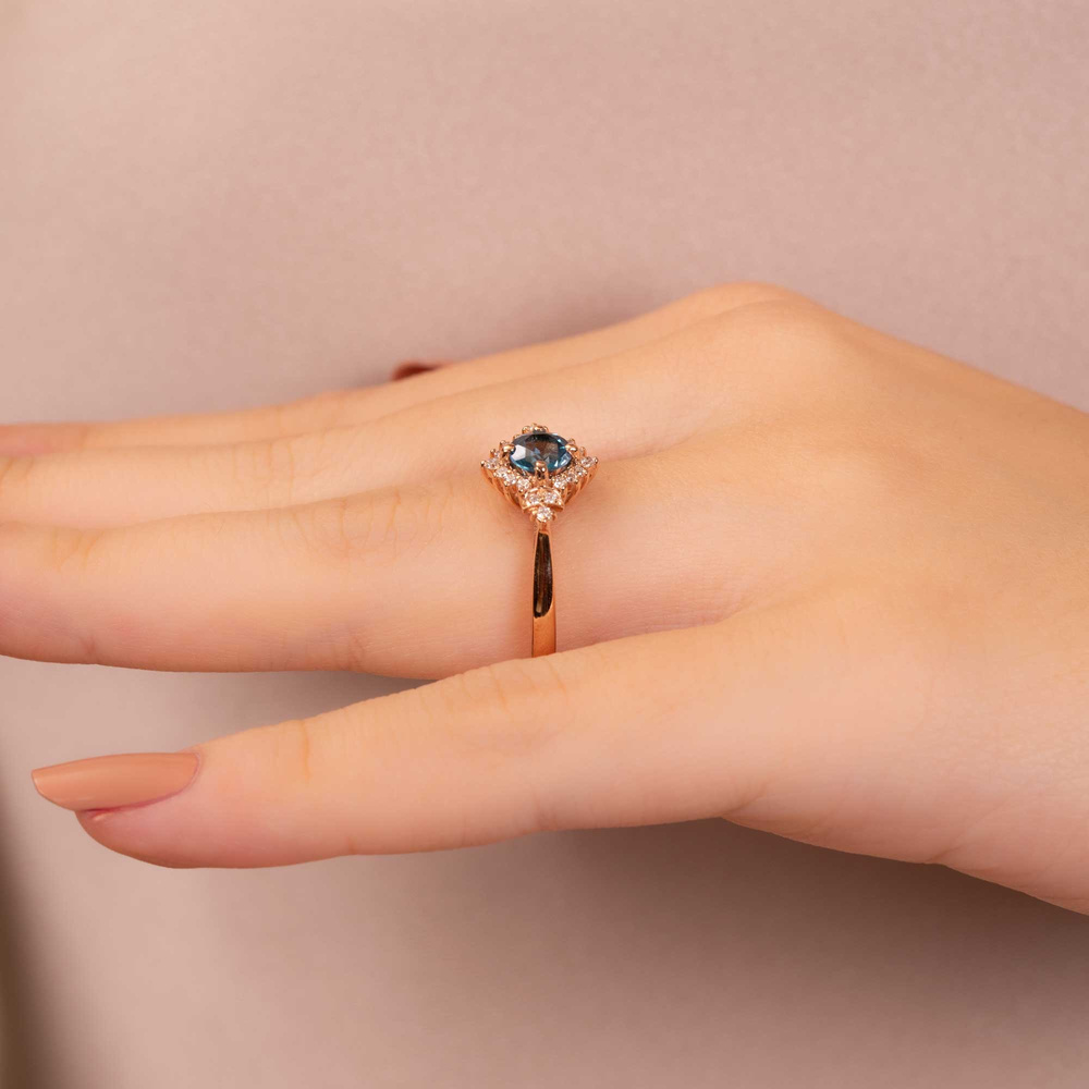 London Blue Topaz ve Pırlanta Vintage Yüzük