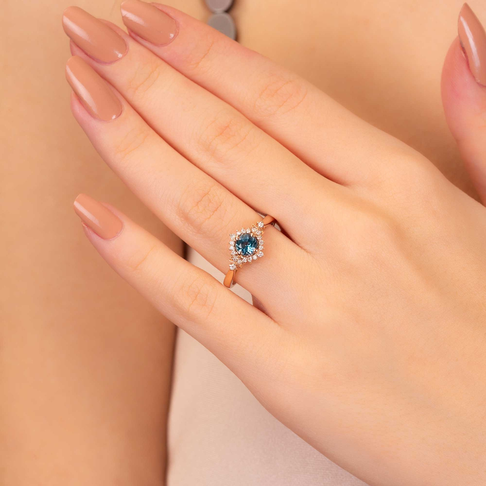 London Blue Topaz ve Pırlanta Vintage Yüzük