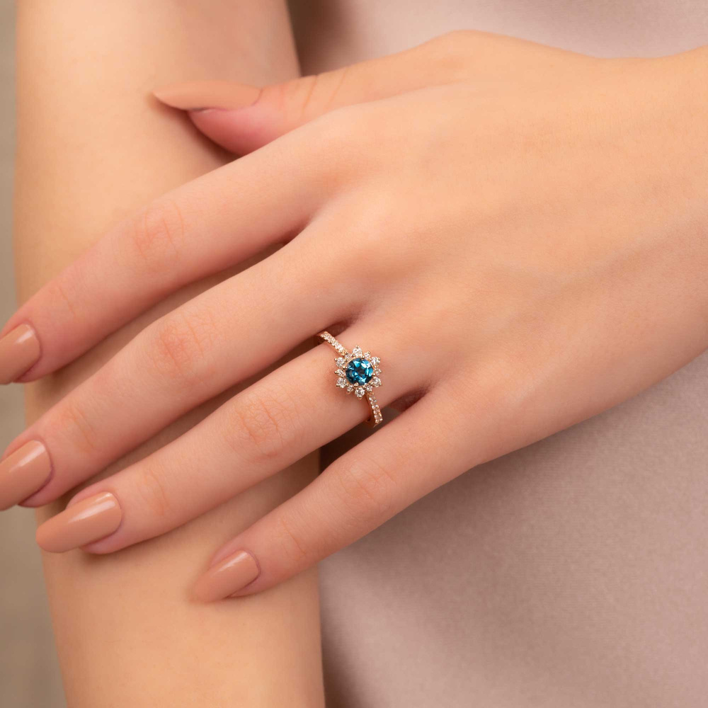 London Blue Topaz ve Pırlanta Vintage Yüzük