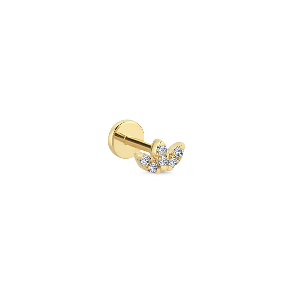 14 Ayar Altın Minimalist Pırlanta Lotus Tragus Piercing Küpe