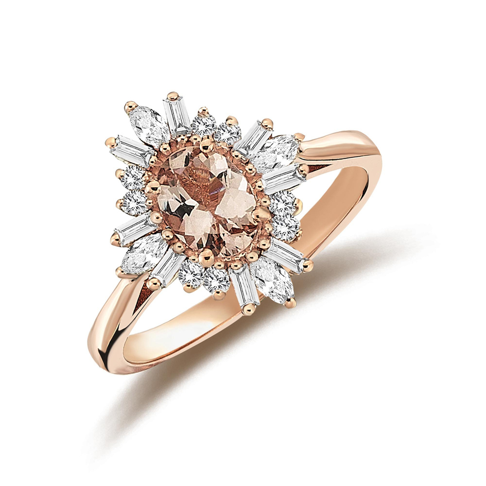 Oval Kesim Morganite ve Pırlanta Vintage Yüzük
