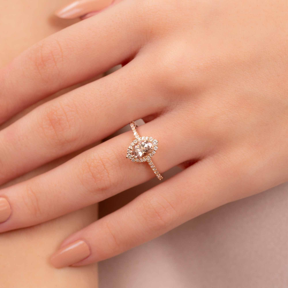 Oval Morganite ve Pırlanta Vintage Yüzük
