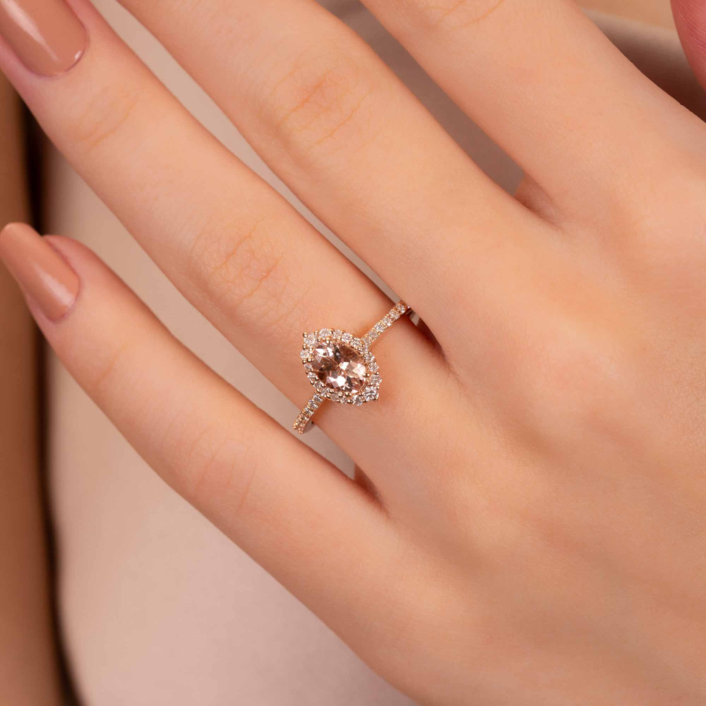 Oval Morganite ve Pırlanta Vintage Yüzük