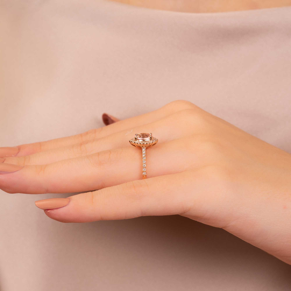 Oval Morganite ve Pırlanta Vintage Yüzük