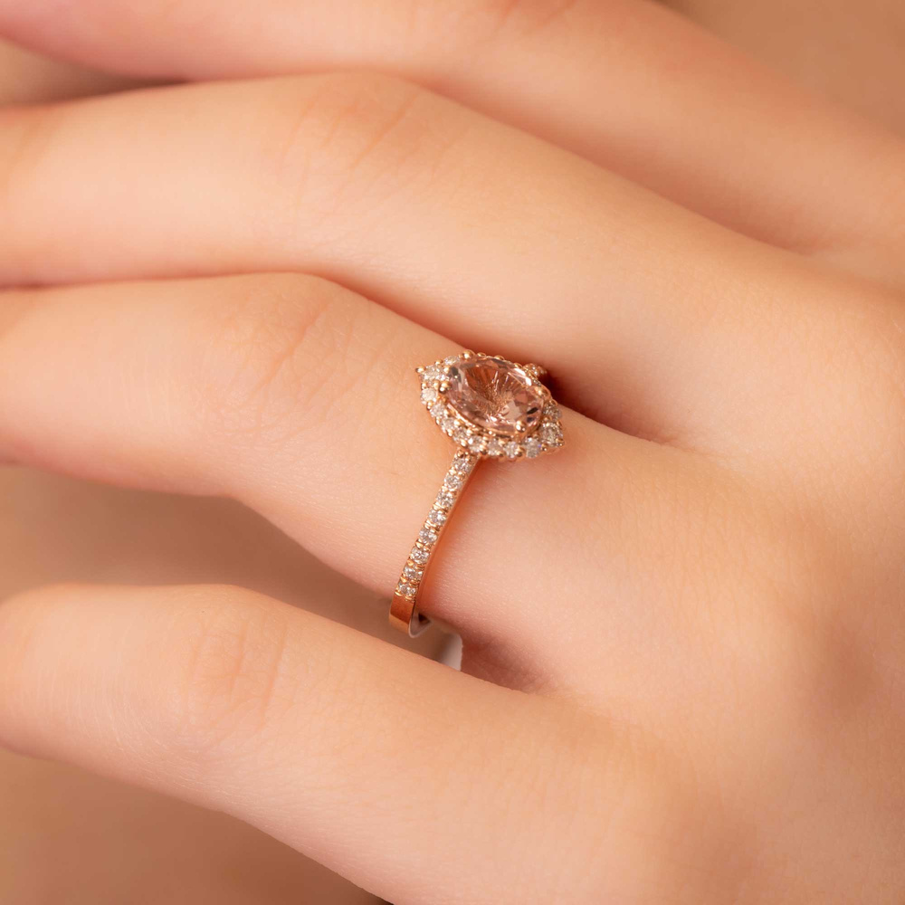 Oval Morganite ve Pırlanta Vintage Yüzük