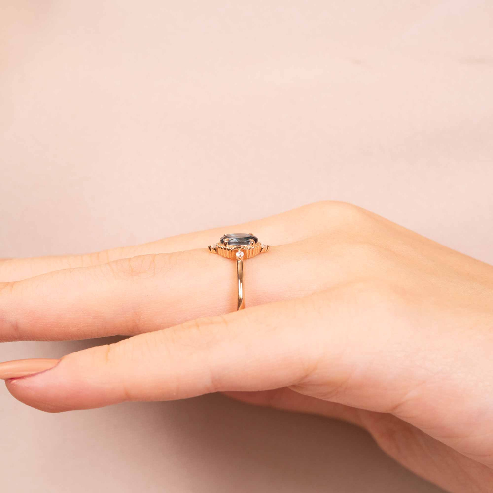 Oval Teal Blue Safir ve Pırlanta Vintage Yüzük