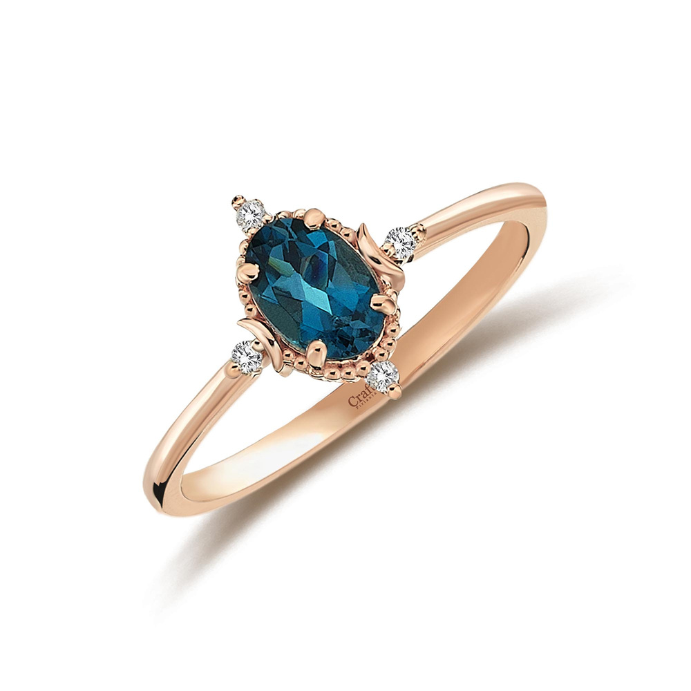 Oval Teal Blue Safir ve Pırlanta Vintage Yüzük