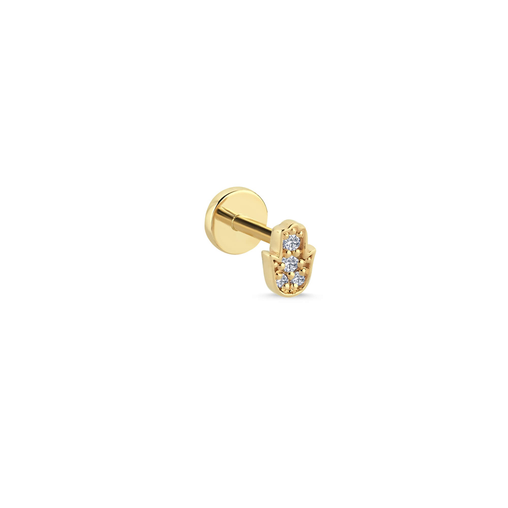 14 Ayar Altın Pırlanta Hamsa Tragus Piercing Küpe