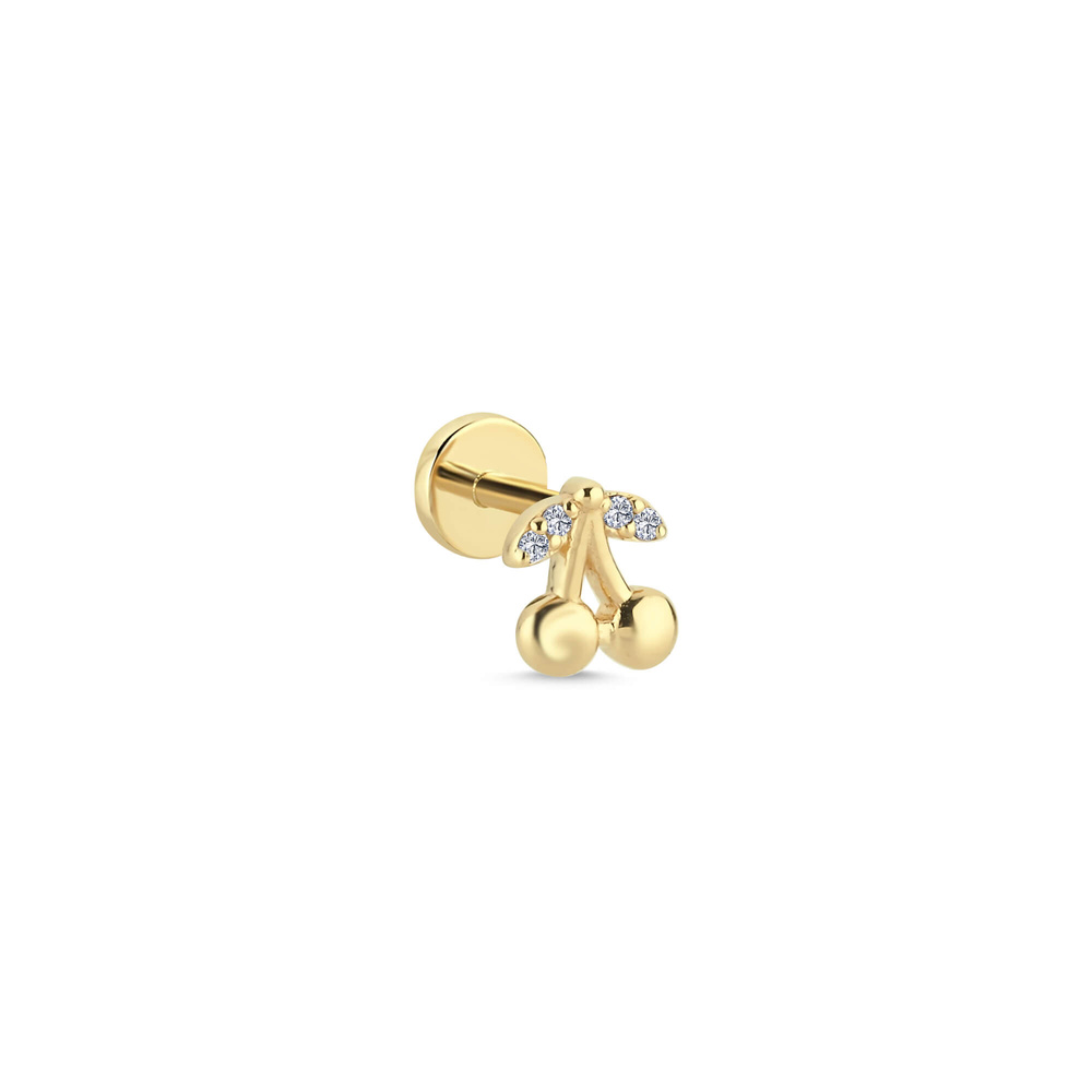 14 Ayar Altın Pırlanta Kiraz Tragus Piercing Küpe