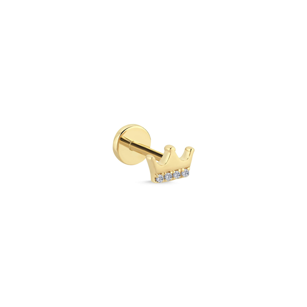 14 Ayar Altın Pırlanta Taç Tragus Piercing Küpe