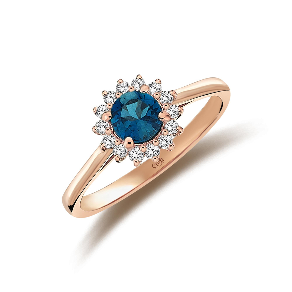 Yuvarlak Kesim London Blue Topaz ve Pırlanta Vintage Yüzük