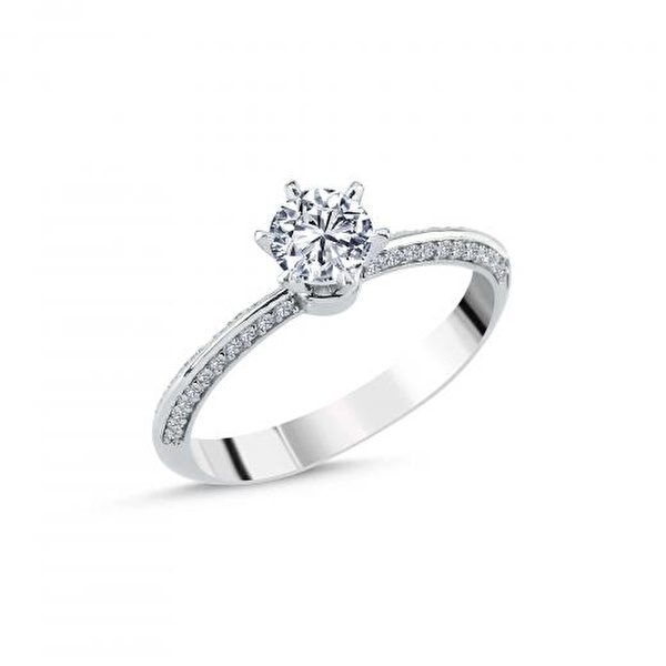 0.66 ct D - VS Pırlanta Yan Taşlı 6 Tırnak Tektaş Yüzük | GIA