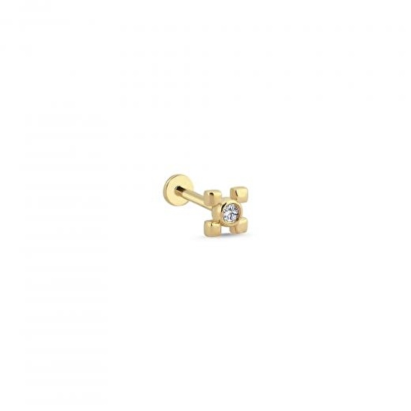 14 Ayar Altın Pırlanta Kare Tragus Piercing Küpe