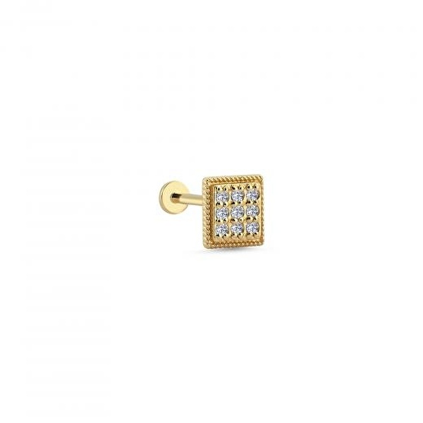 14K Altın Pırlanta Kare Tragus Piercing Küpe