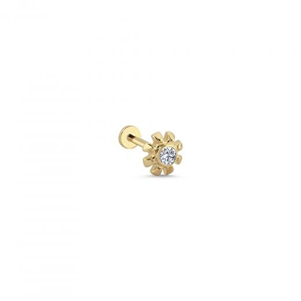 14K Altın Pırlanta Minimal Papatya Tragus Piercing Küpe