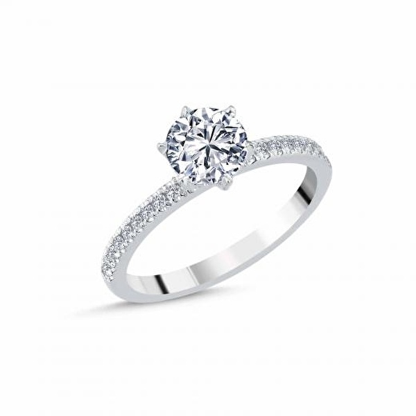 1.16 ct Pırlanta Yan Taşlı Altı Tırnak Tektaş Yüzük | D Renk HRD