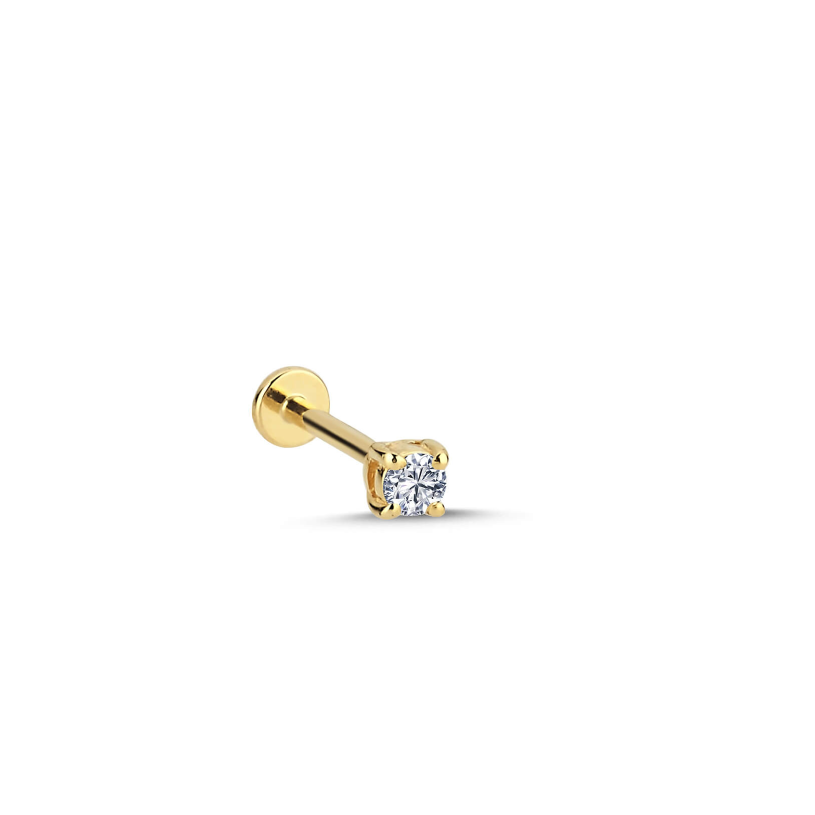 14 Ayar Altın Pırlanta İnce Tırnak Tektaş Tragus Piercing Küpe
