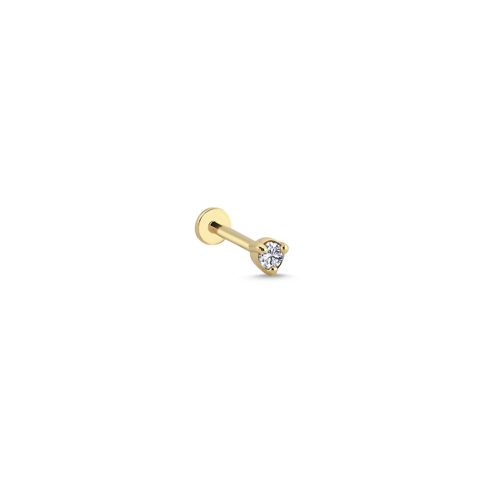 14 Ayar Altın Pırlanta 3 Tırnak Tektaş Tragus Piercing Küpe
