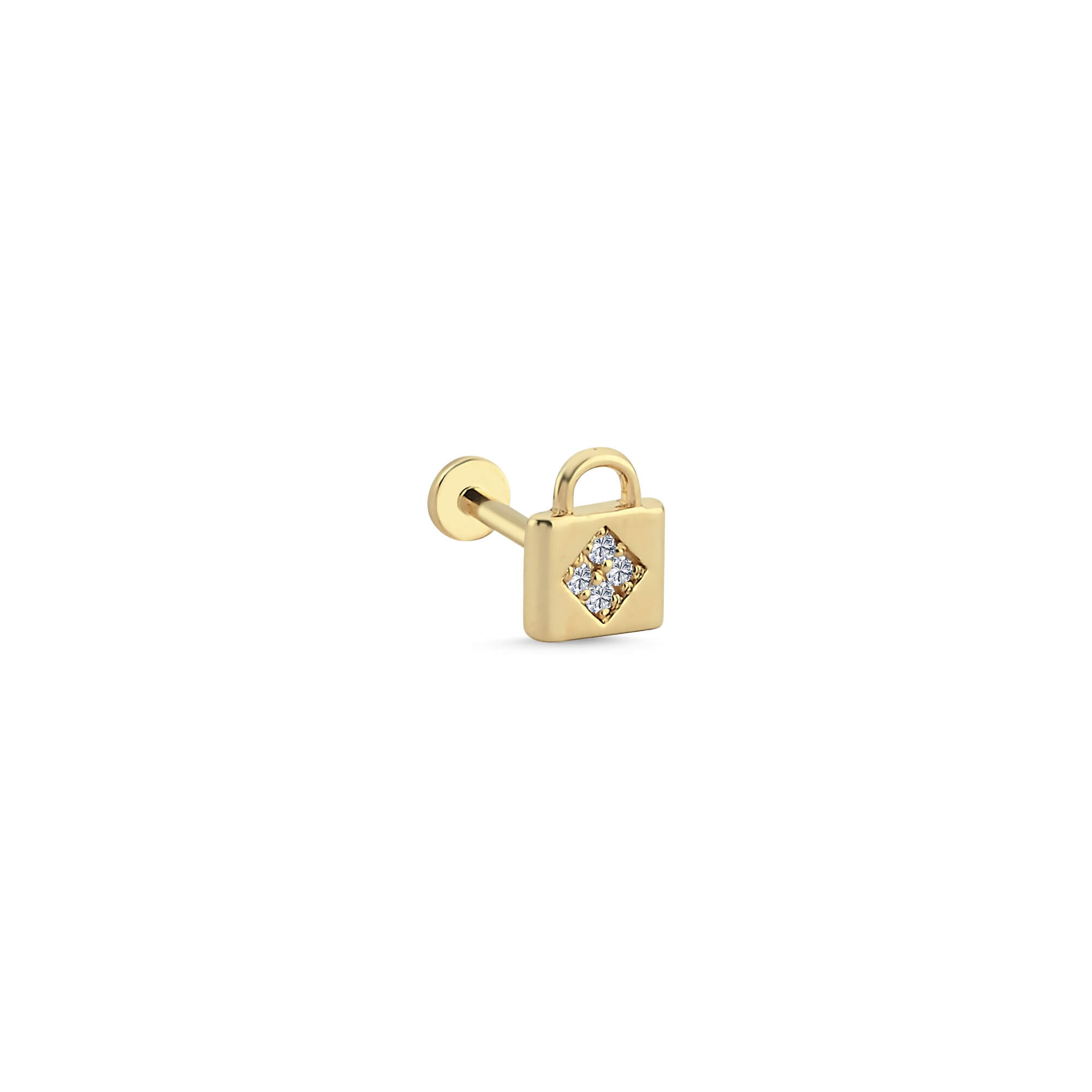 14 Ayar Altın Pırlanta Asma Kilit Tragus Piercing Küpe