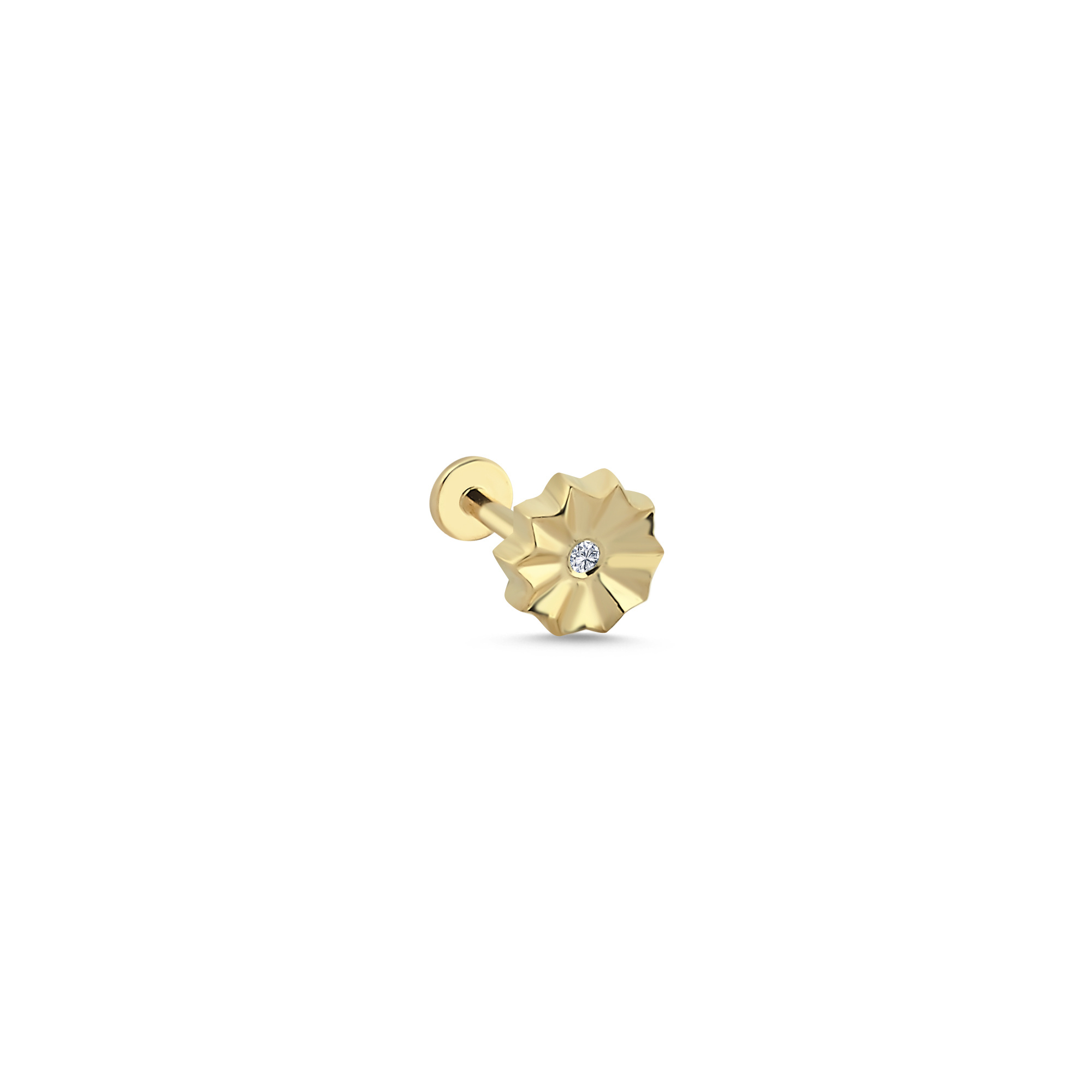 14 Ayar Altın Pırlanta Geometrik Tragus Piercing Küpe