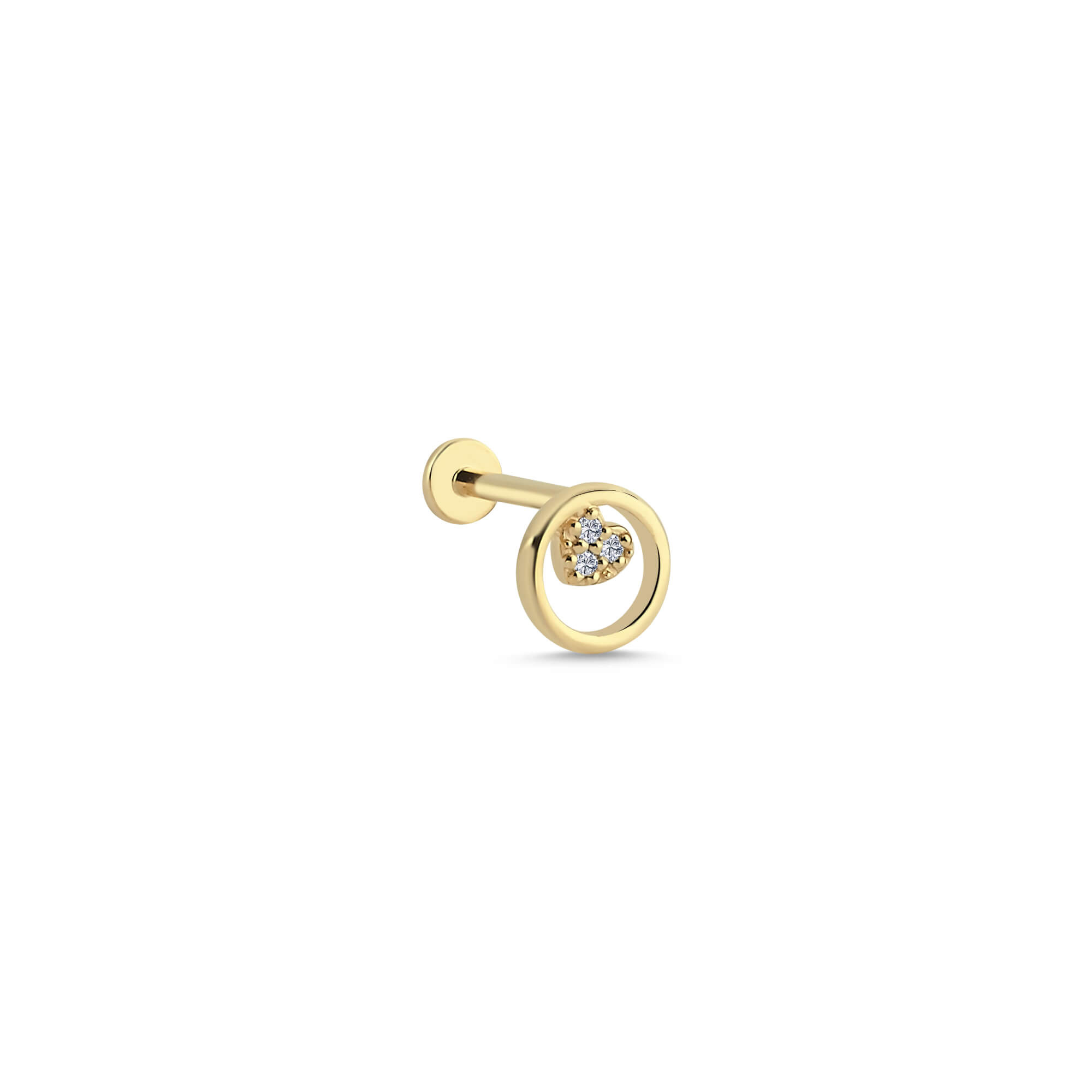 14 Ayar Altın Pırlanta Halka Kalp Tragus Piercing Küpe