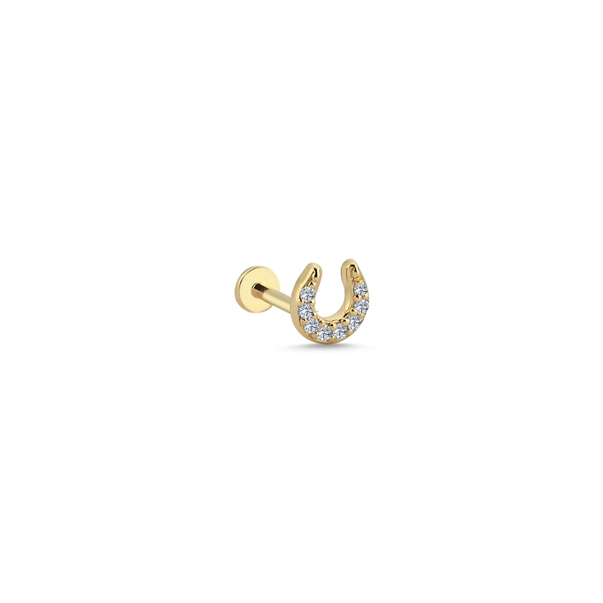 14 Ayar Altın Pırlanta Minimal Nal Tragus Piercing Küpe