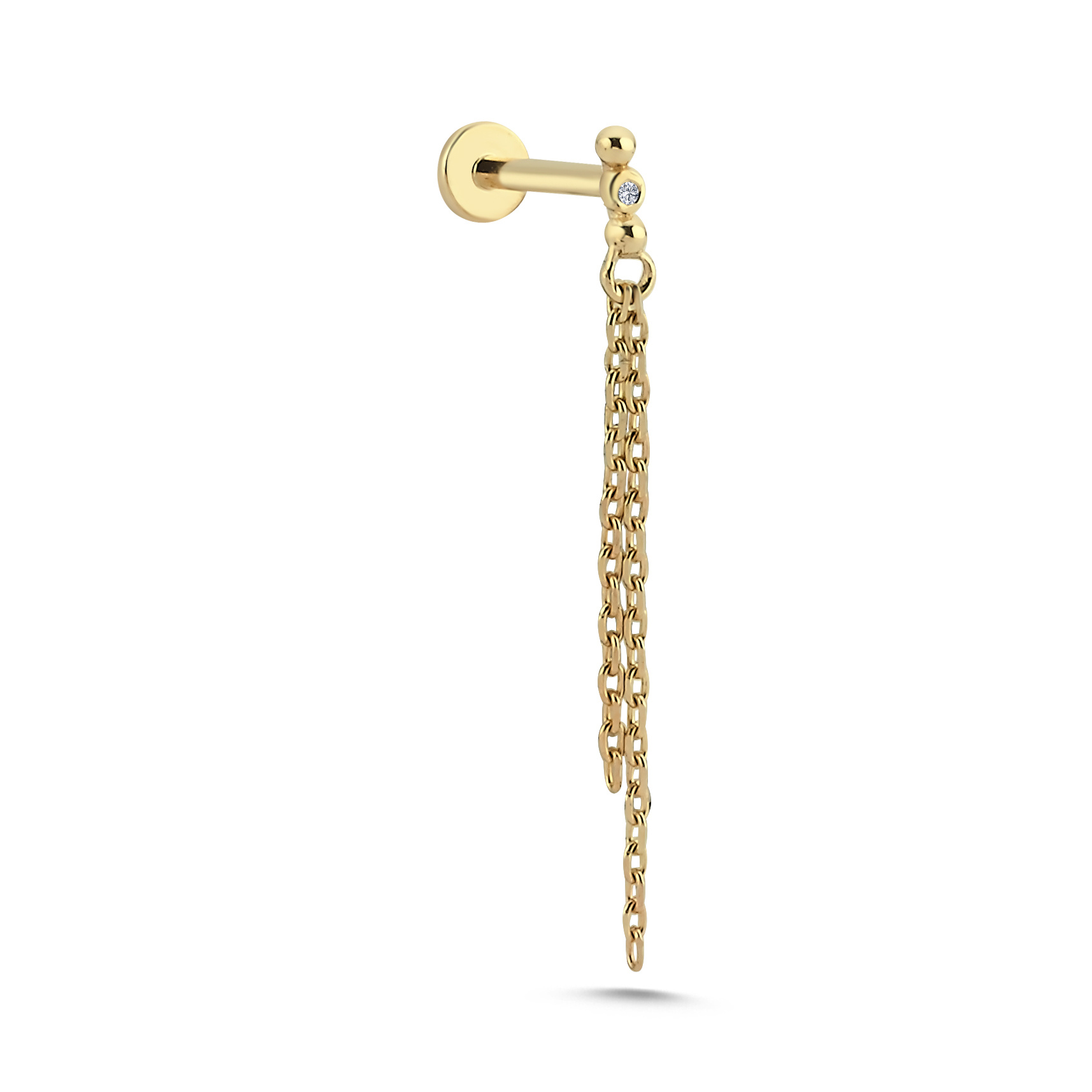 14 Ayar Altın Pırlanta Sallantılı Zincir Tragus Piercing Küpe