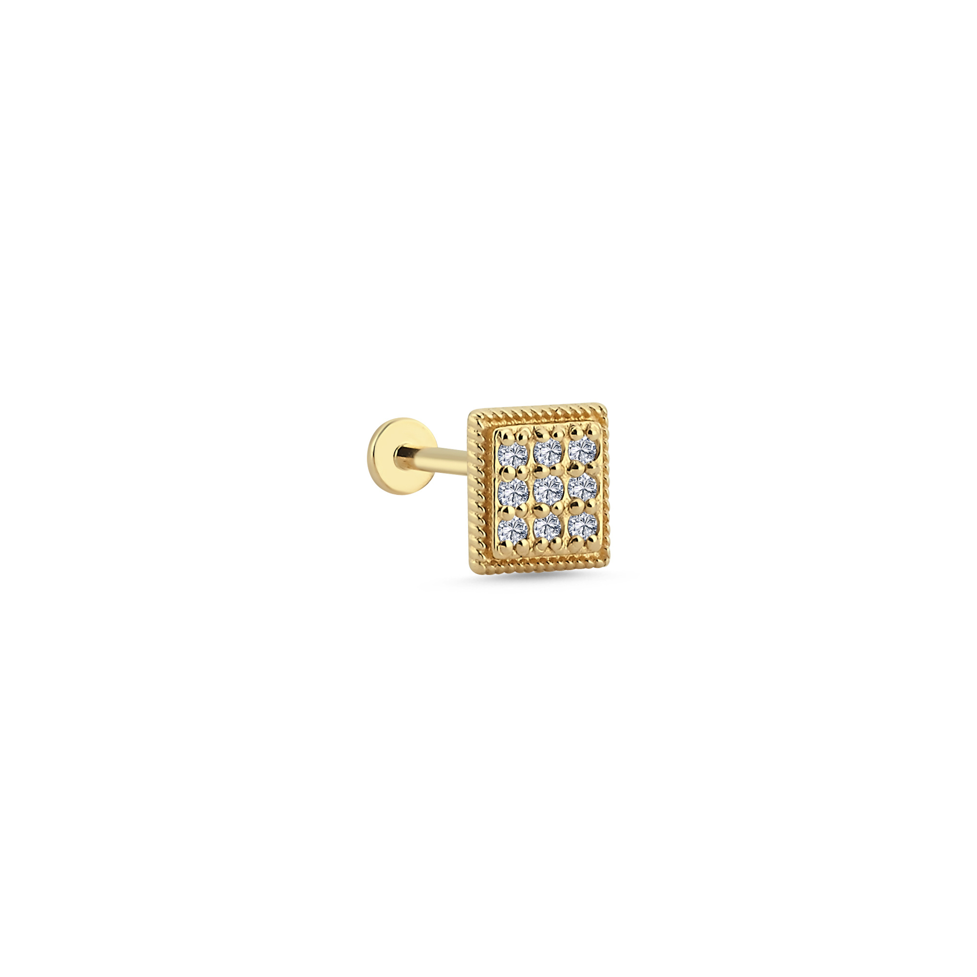 14K Altın Pırlanta Kare Tragus Piercing Küpe