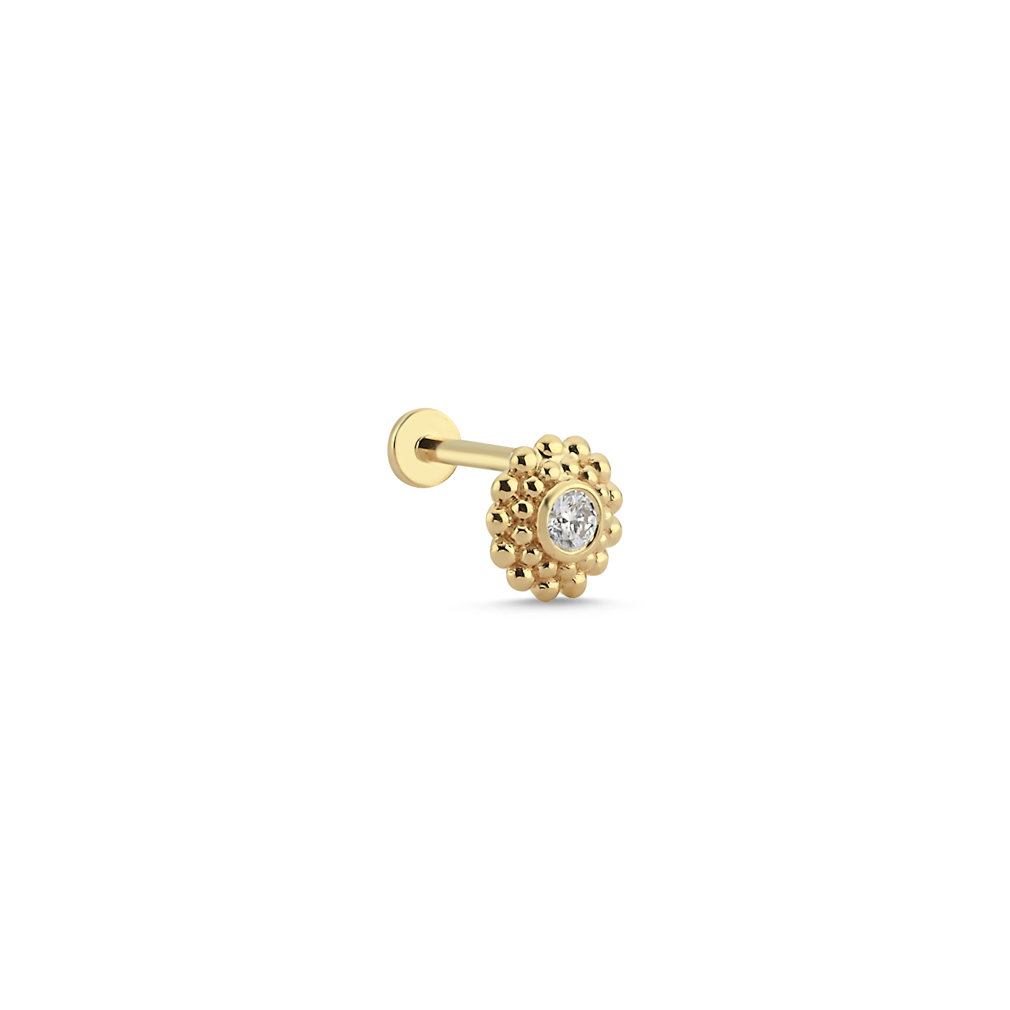 14K Altın Pırlanta Vintage Tasarım Tragus Piercing Küpe